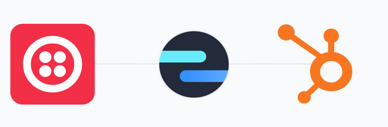 Twilio icon connected to HubSpot icon via Octopods icon