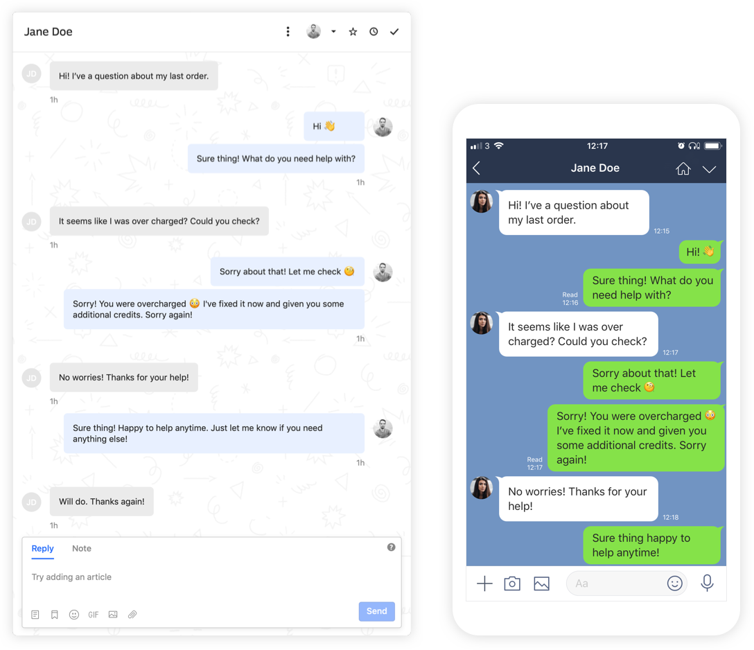 Product screenshot showing the Intercom LINE integration in action