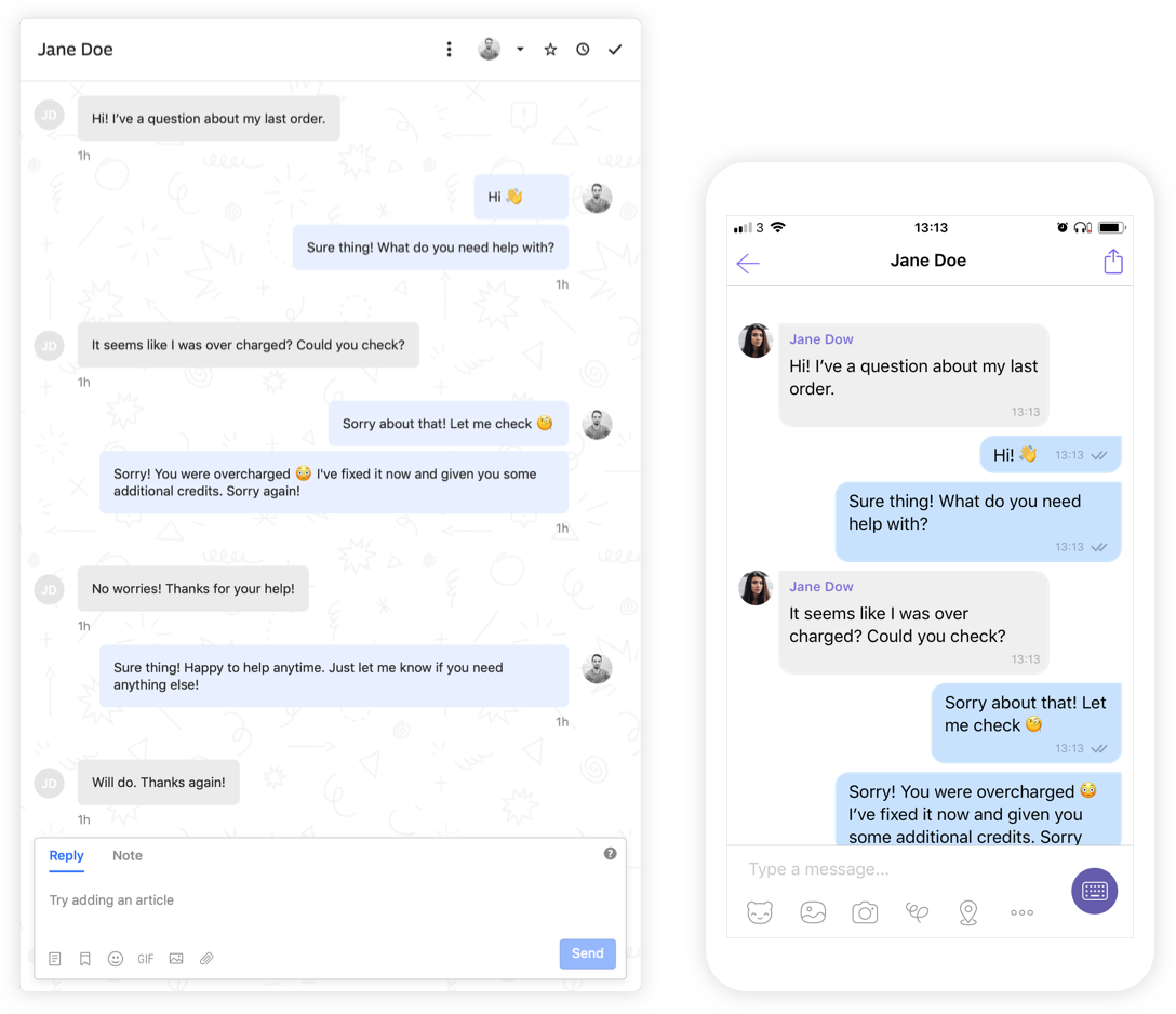 Product screenshot showing the Intercom Viber integration in action