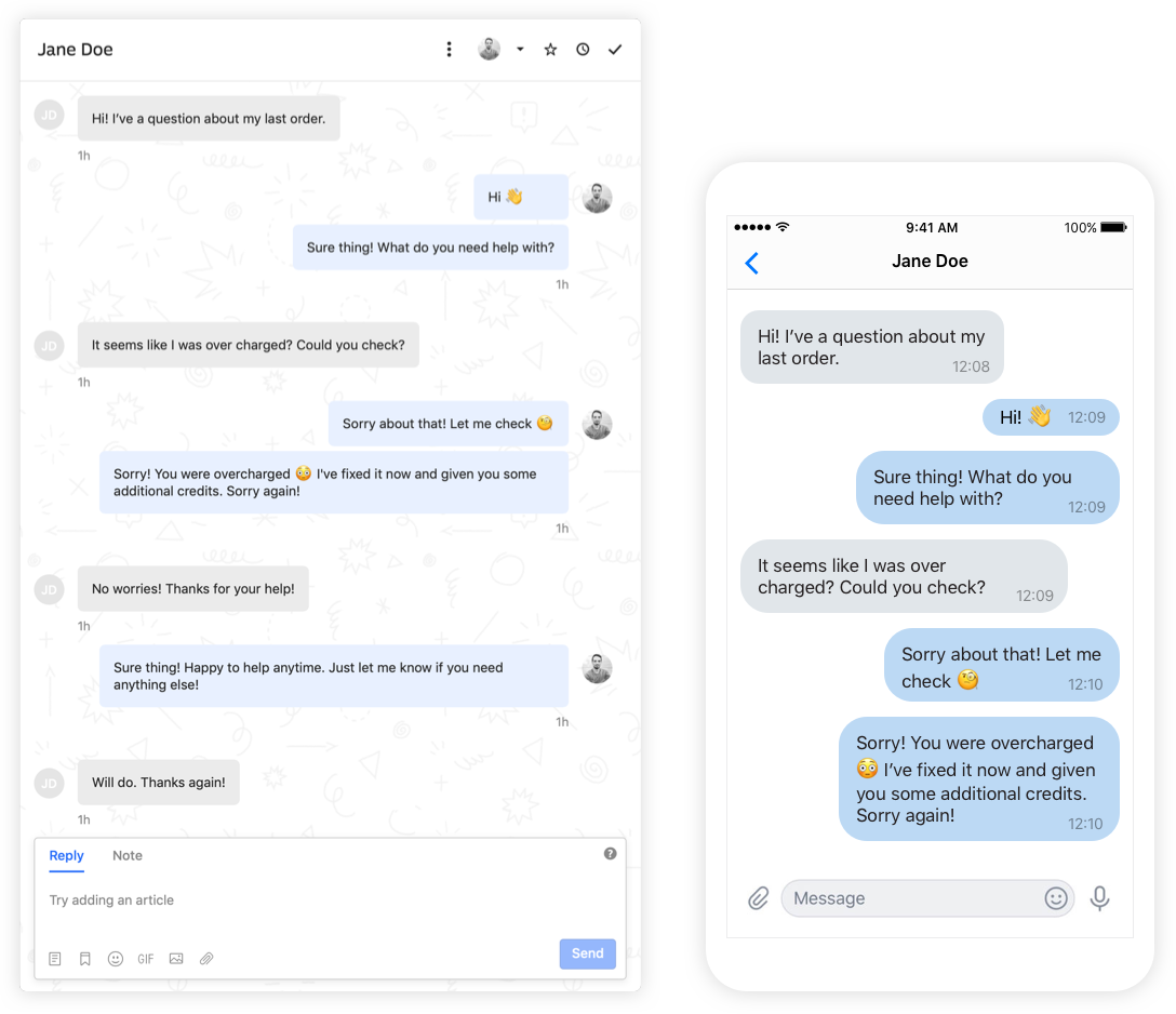 Product screenshot showing the Intercom VK integration in action