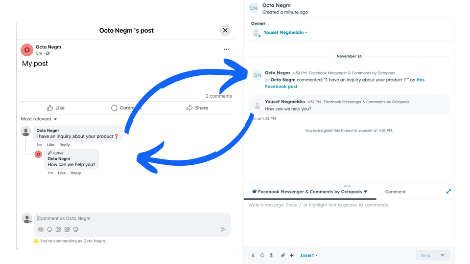 Facebook post comments in HubSpot Inbox